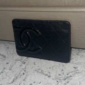 CHANEL Black Quilted Cambon Ligne Card Holder Case Black Slim Wallet  AUTHENTIC